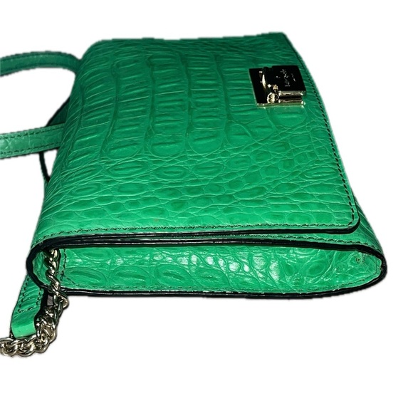 Kate Spade Orchard Valley Fiona Flap Green Leather Croc Embossed Crossbody Bag - Picture 9 of 11